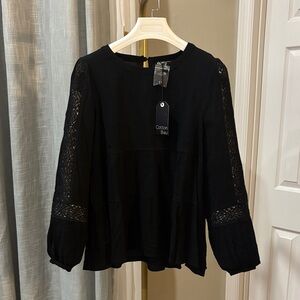 New Cotton Bleu Women's Black Lace Sleeve Top Sz Small